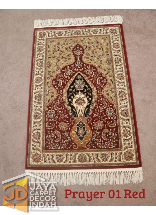 Sajadah Imam  Solomon  motif Prayer 01 Red ukuran 80 cm x 120 cm 
